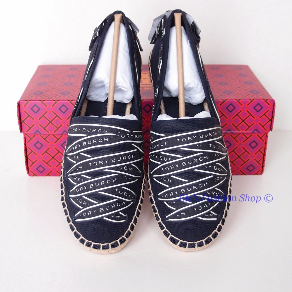 NIB Tory Burch Ribbon Woven Espadrille Flat NAVY US 7 7.5 8 8.5 9 AUTHENTTIC - Picture 6 of 16